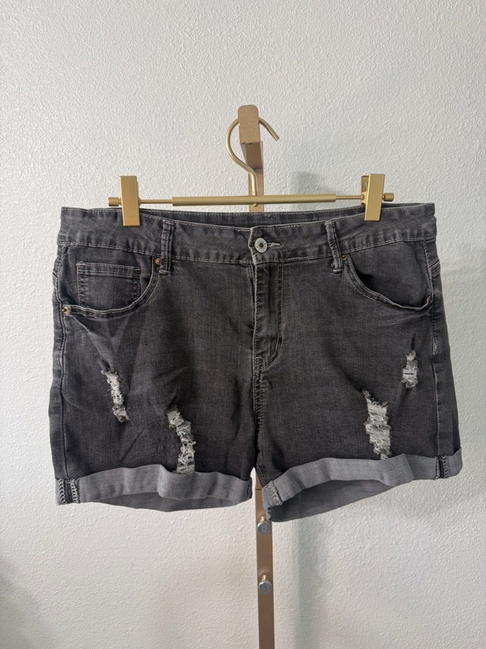 Classic Distressed Women's Black Denim Shorts- Size XL